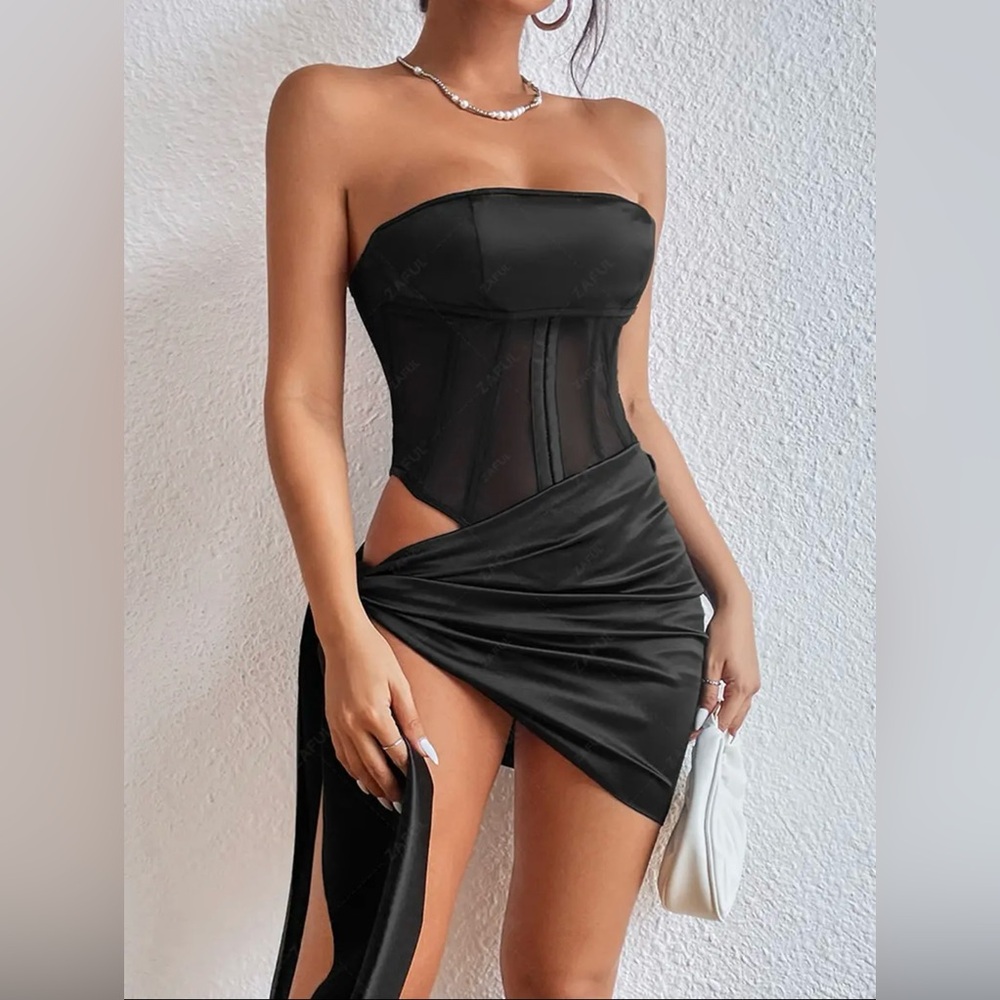 zaful lace hook side tie bandeau dress